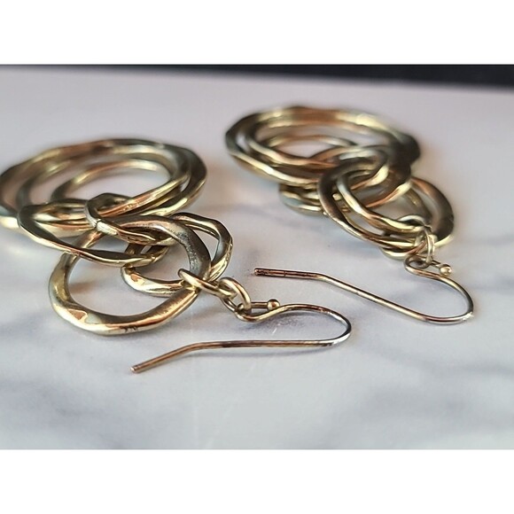 Dangling Gold Tone Metal Pierced Earrings Vintage Costume Jewelry, READ - Picture 7 of 10